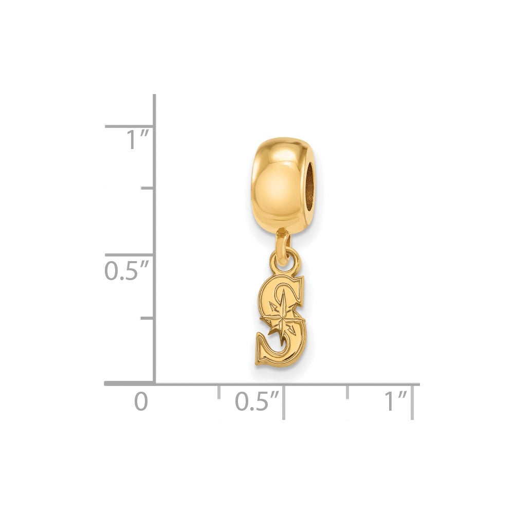 Sterling Silver Gold Plated Major League Baseball LogoArt Seattle Mariners Dangle Bead