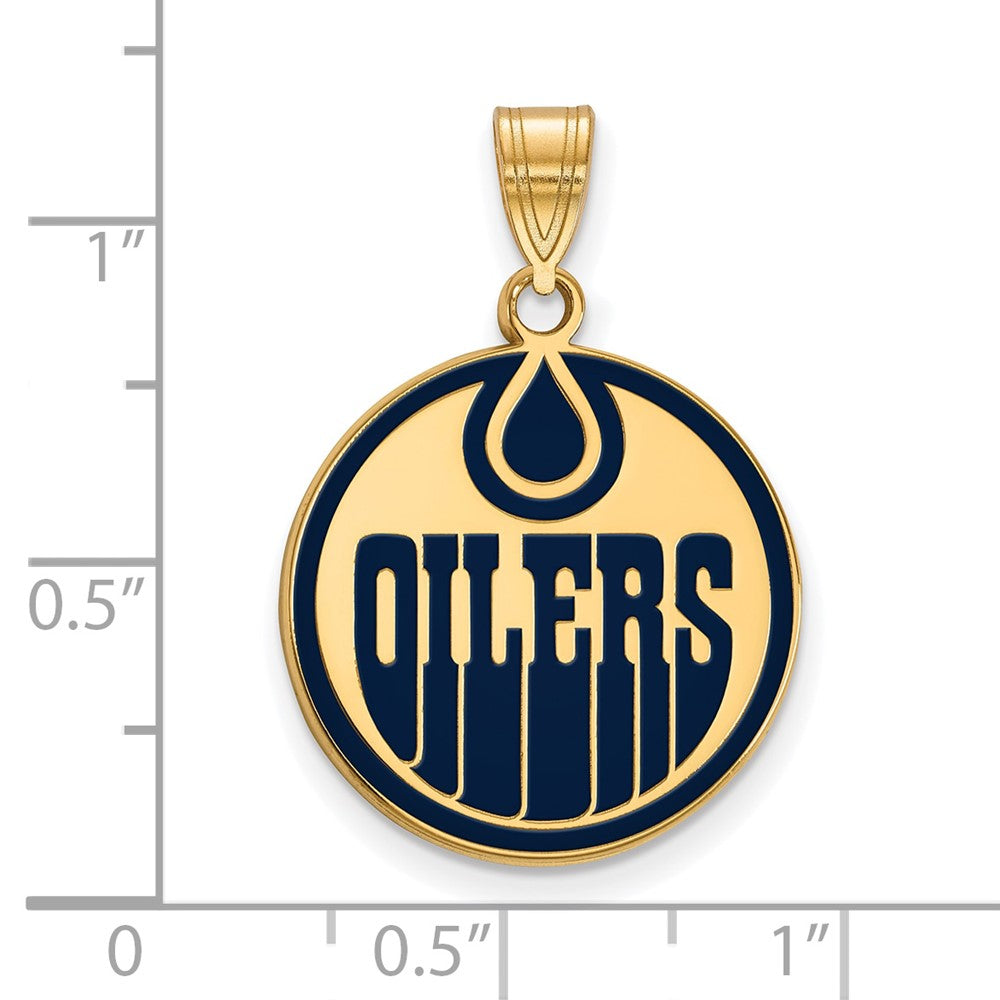 Sterling Silver Gold-plated NHL LogoArt Edmonton Oilers Large Enameled Pendant