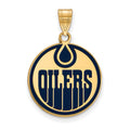 Sterling Silver Gold-plated NHL LogoArt Edmonton Oilers Large Enameled Pendant