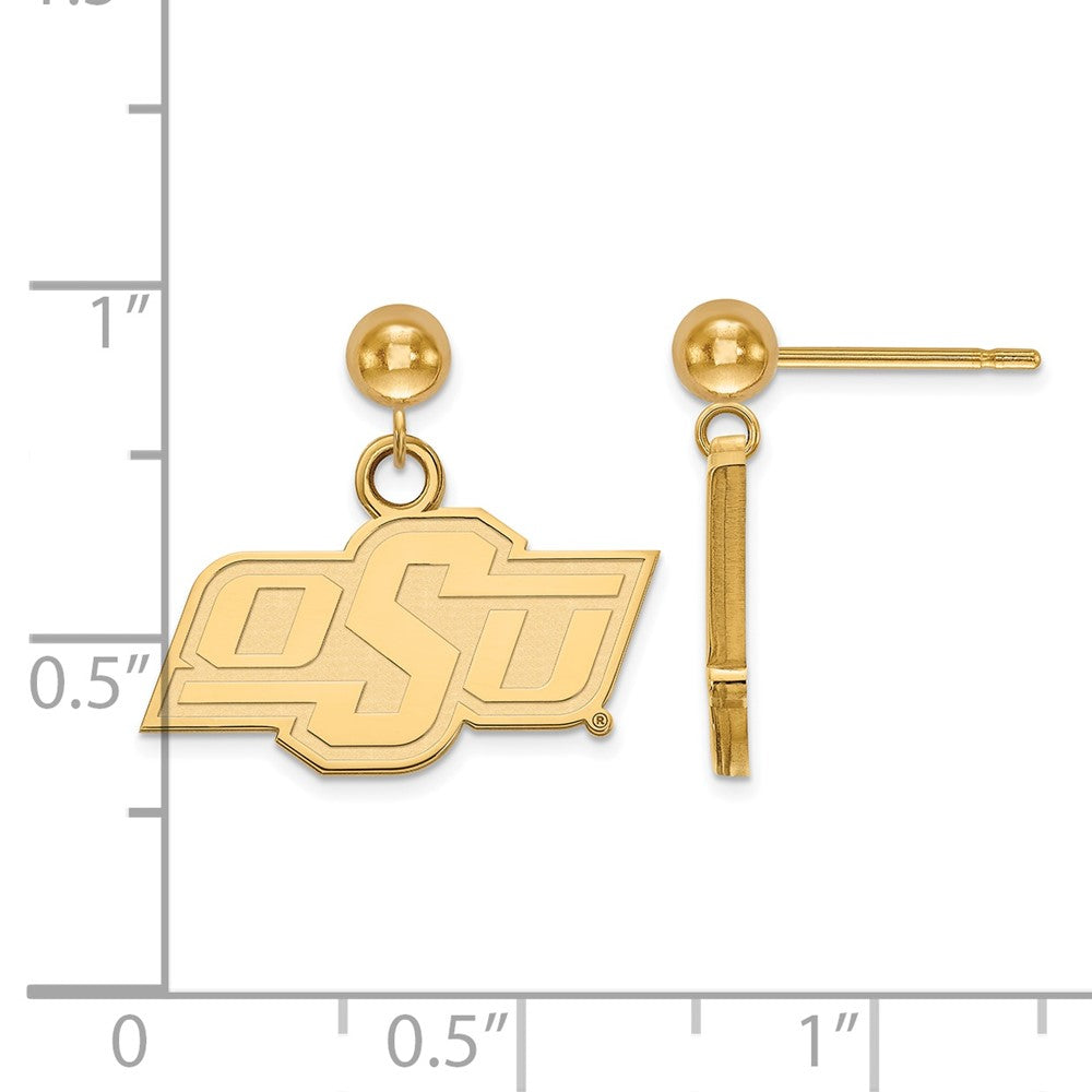 Sterling Silver Gold-plated LogoArt Oklahoma State University O-S-U Dangle Ball Post Earrings