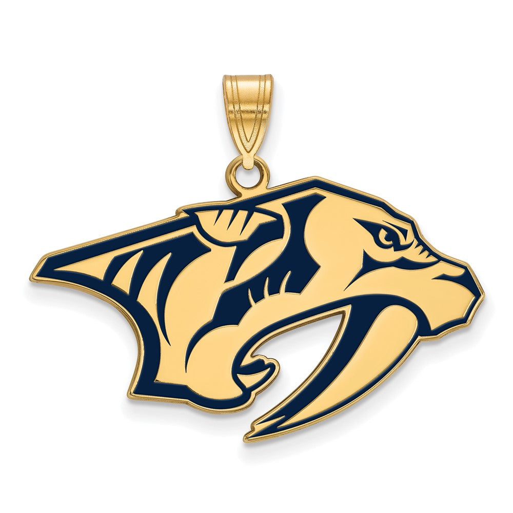 Sterling Silver Gold-plated NHL LogoArt Nashville Predators Large Enameled Pendant