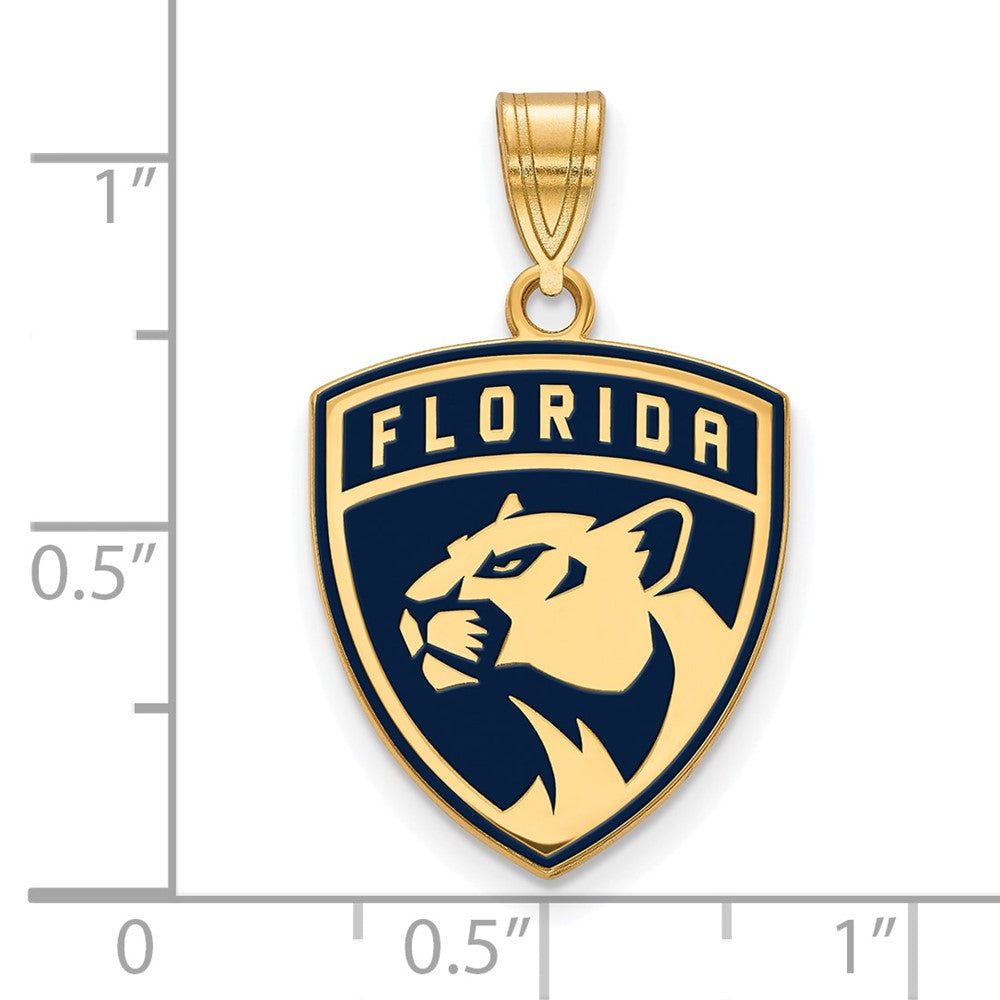 Sterling Silver Gold-plated NHL LogoArt Florida Panthers Large Enameled Pendant