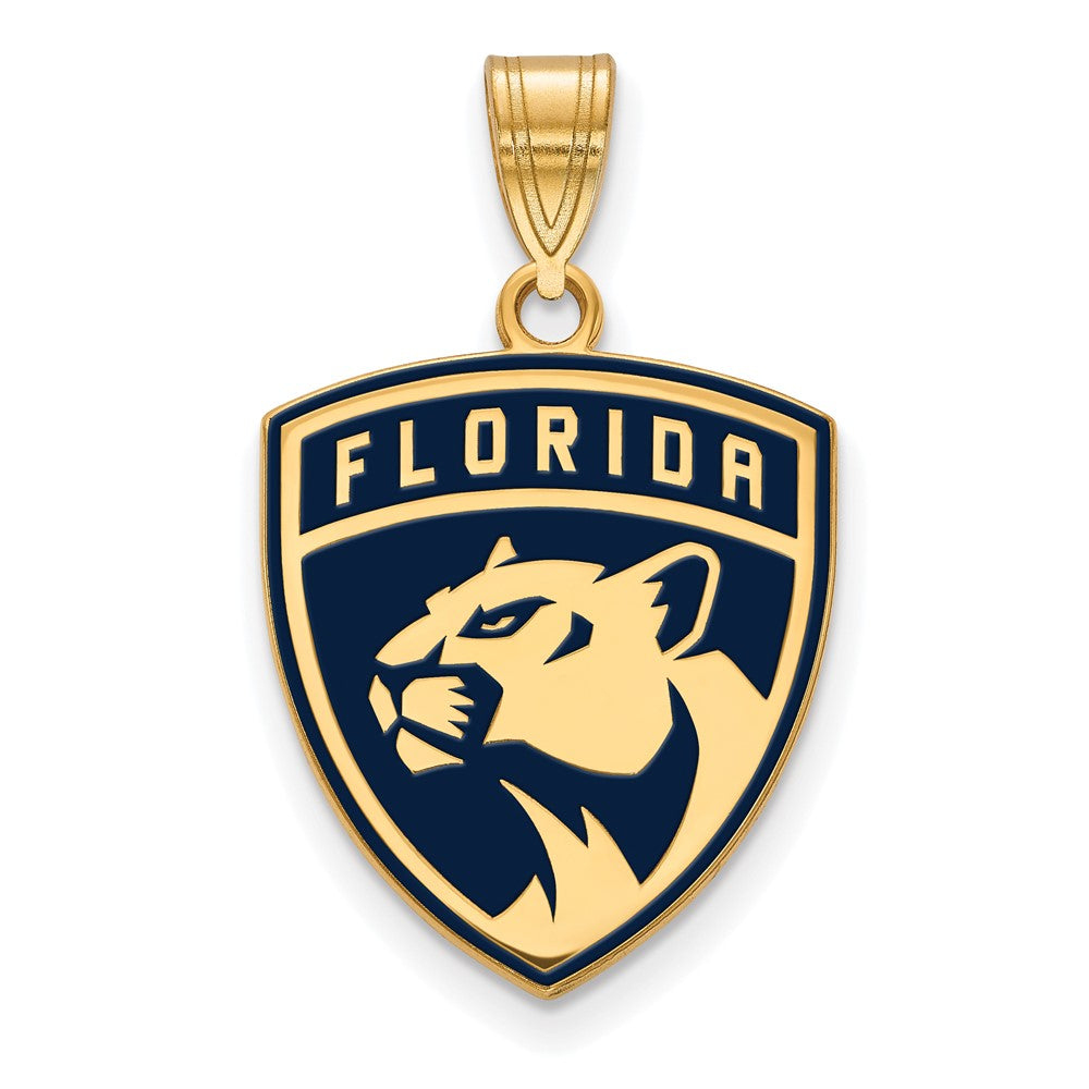 Sterling Silver Gold-plated NHL LogoArt Florida Panthers Large Enameled Pendant