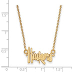 Sterling Silver Gold-plated LogoArt University of Nebraska Huskers Script Small Pendant 18 inch Necklace