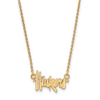 10k Gold LogoArt University of Nebraska Huskers Script Small Pendant 18 inch Necklace