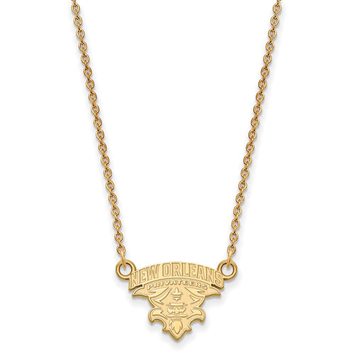 10k Gold LogoArt University of New Orleans U-N-O Small Pendant 18 inch Necklace