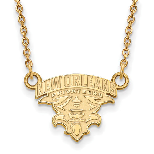 10k Gold LogoArt University of New Orleans U-N-O Small Pendant 18 inch Necklace