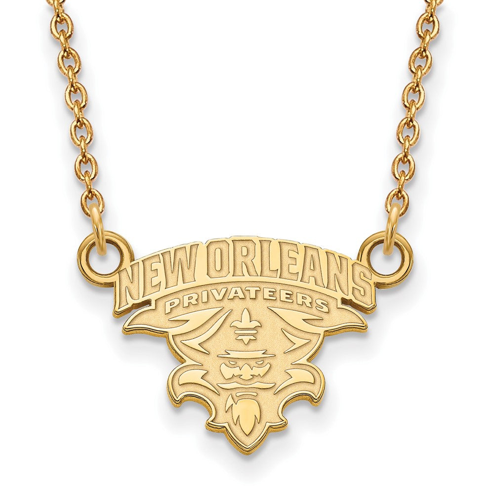 Sterling Silver Gold-plated LogoArt University of New Orleans U-N-O Small Pendant 18 inch Necklace
