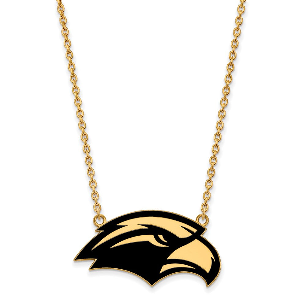 Sterling Silver Gold-plated LogoArt University of Southern Mississippi Eagle Large Enameled Pendant 18 inch Necklace