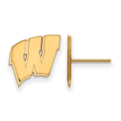 10k Gold LogoArt University of Wisconsin Letter W Small Post Earrings