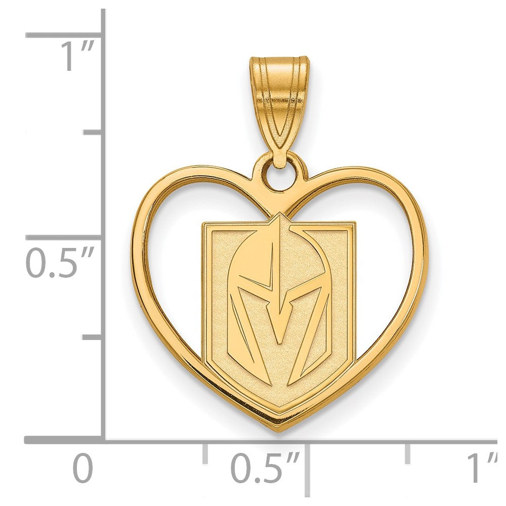 Sterling Silver Gold-plated NHL LogoArt NHL Vegas Golden Knights Heart Pendant