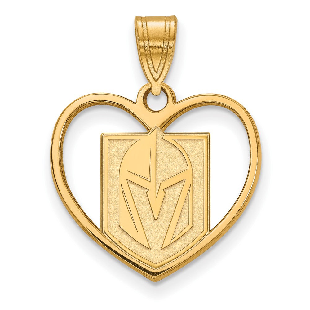 Sterling Silver Gold-plated NHL LogoArt NHL Vegas Golden Knights Heart Pendant