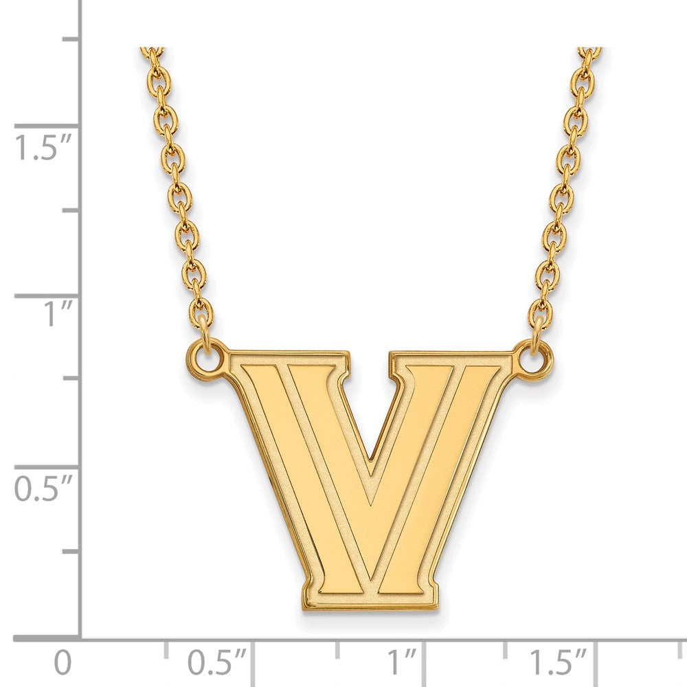 Sterling Silver Gold-plated LogoArt Villanova University Letter V Large Pendant 18 inch Necklace