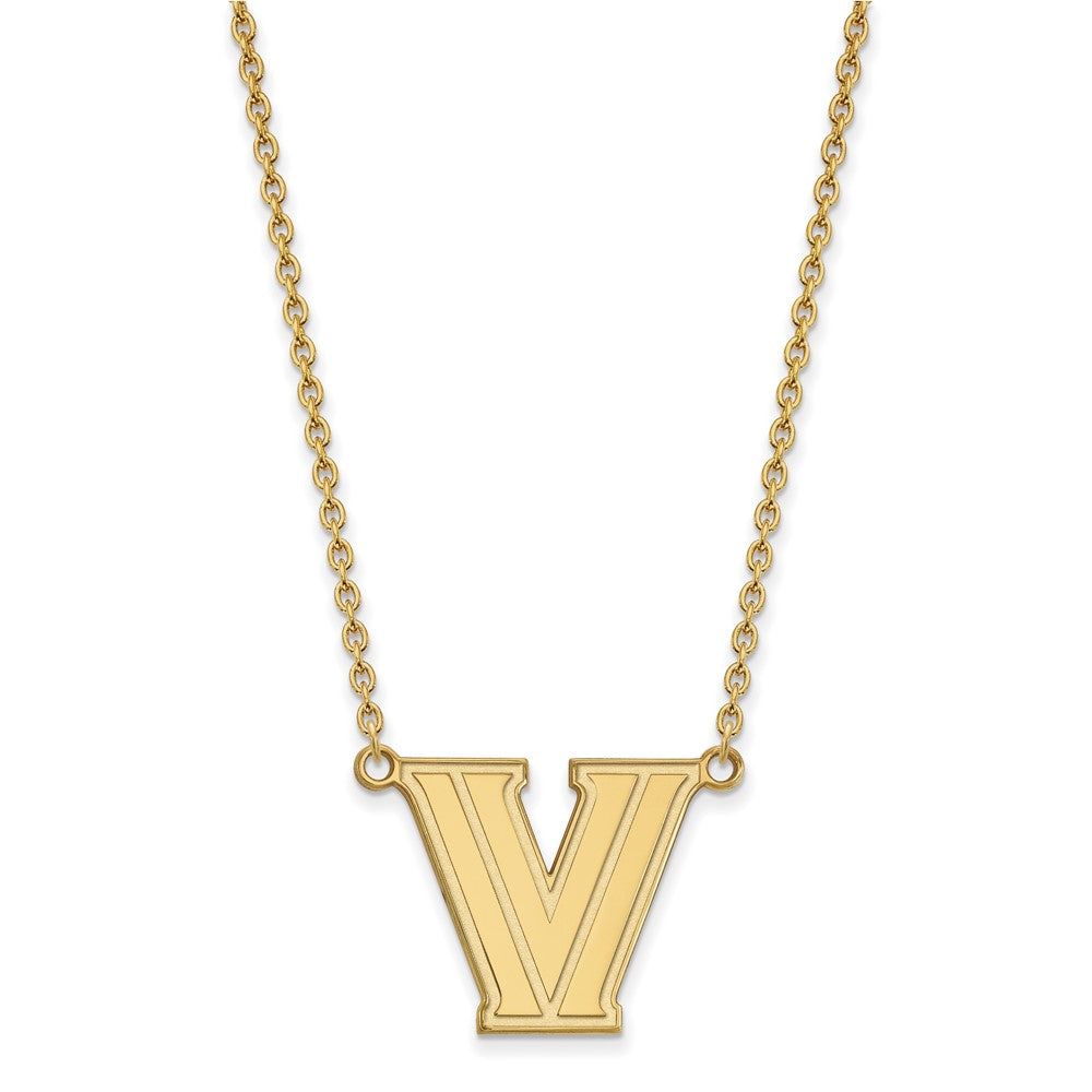 Sterling Silver Gold-plated LogoArt Villanova University Letter V Large Pendant 18 inch Necklace