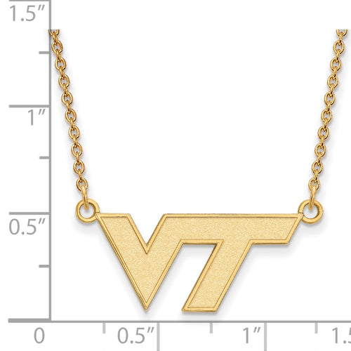 10k Gold LogoArt Virginia Tech V-T Small Pendant 18 inch Necklace