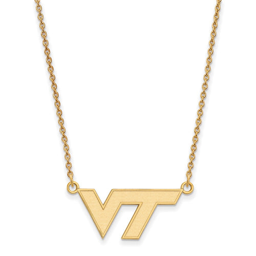 10k Gold LogoArt Virginia Tech V-T Small Pendant 18 inch Necklace