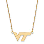 Sterling Silver Gold-plated LogoArt Virginia Tech V-T Small Pendant 18 inch Necklace