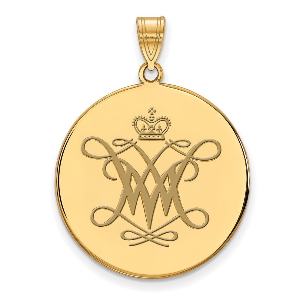 Sterling Silver Gold-plated LogoArt College of William and Mary Extra Large Enameled Disc Pendant