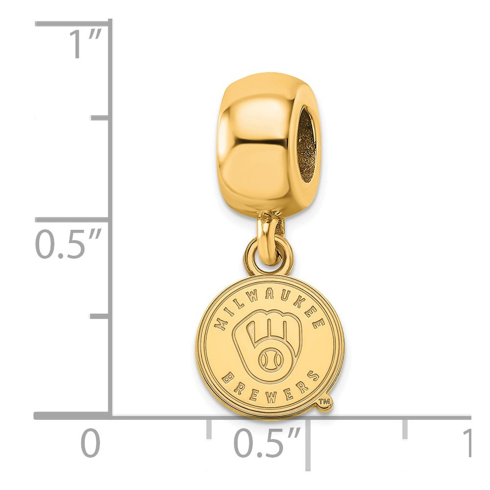 Sterling Silver Gold Plated Major League Baseball LogoArt Milwaukee Brewers Dangle Bead