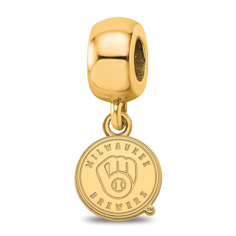 Sterling Silver Gold Plated Major League Baseball LogoArt Milwaukee Brewers Dangle Bead