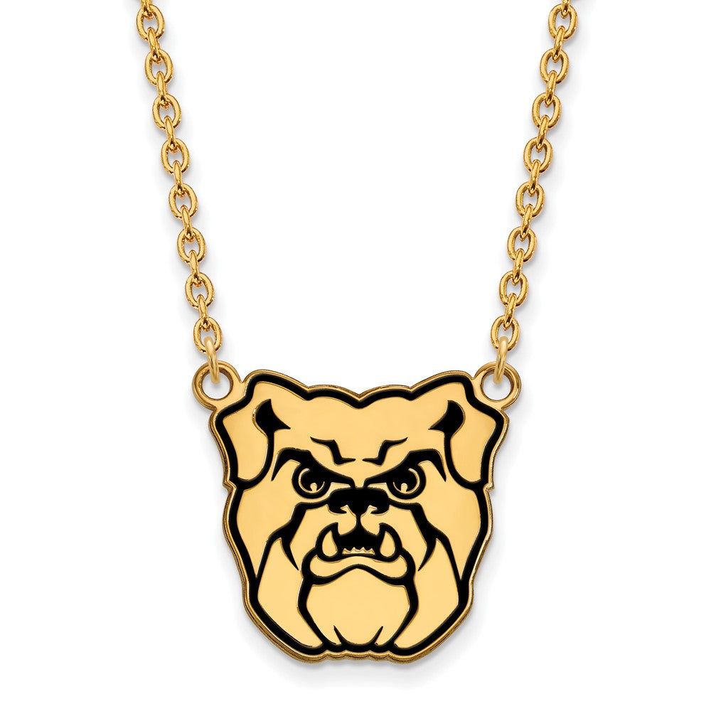 Sterling Silver Gold-plated LogoArt Butler University Bulldog Enameled Large Pendant 18 inch Necklace