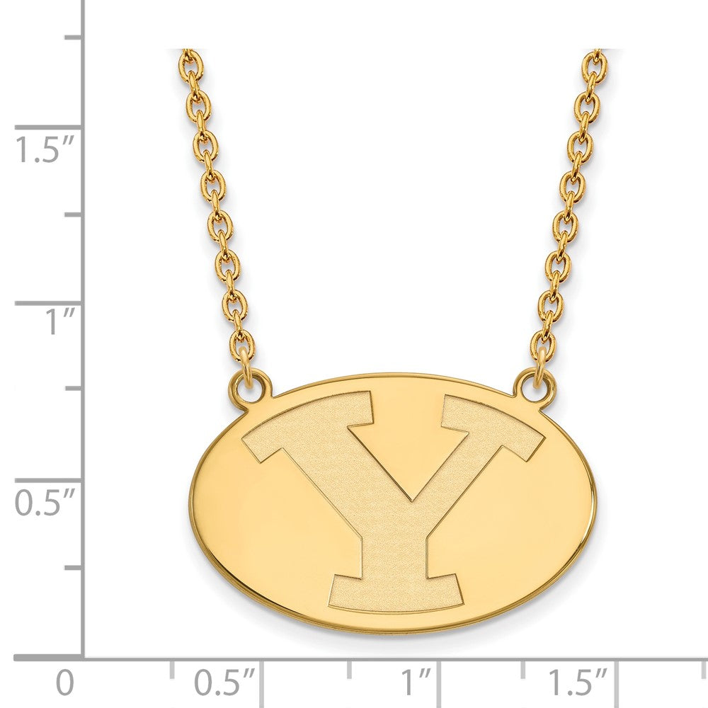 Sterling Silver Gold-plated LogoArt Brigham Young University Letter Y Large Pendant 18 inch Necklace
