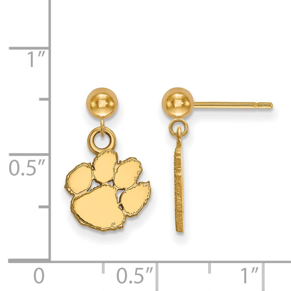 Sterling Silver Gold-plated LogoArt Clemson University Tiger Paw Dangle Ball Post Earrings