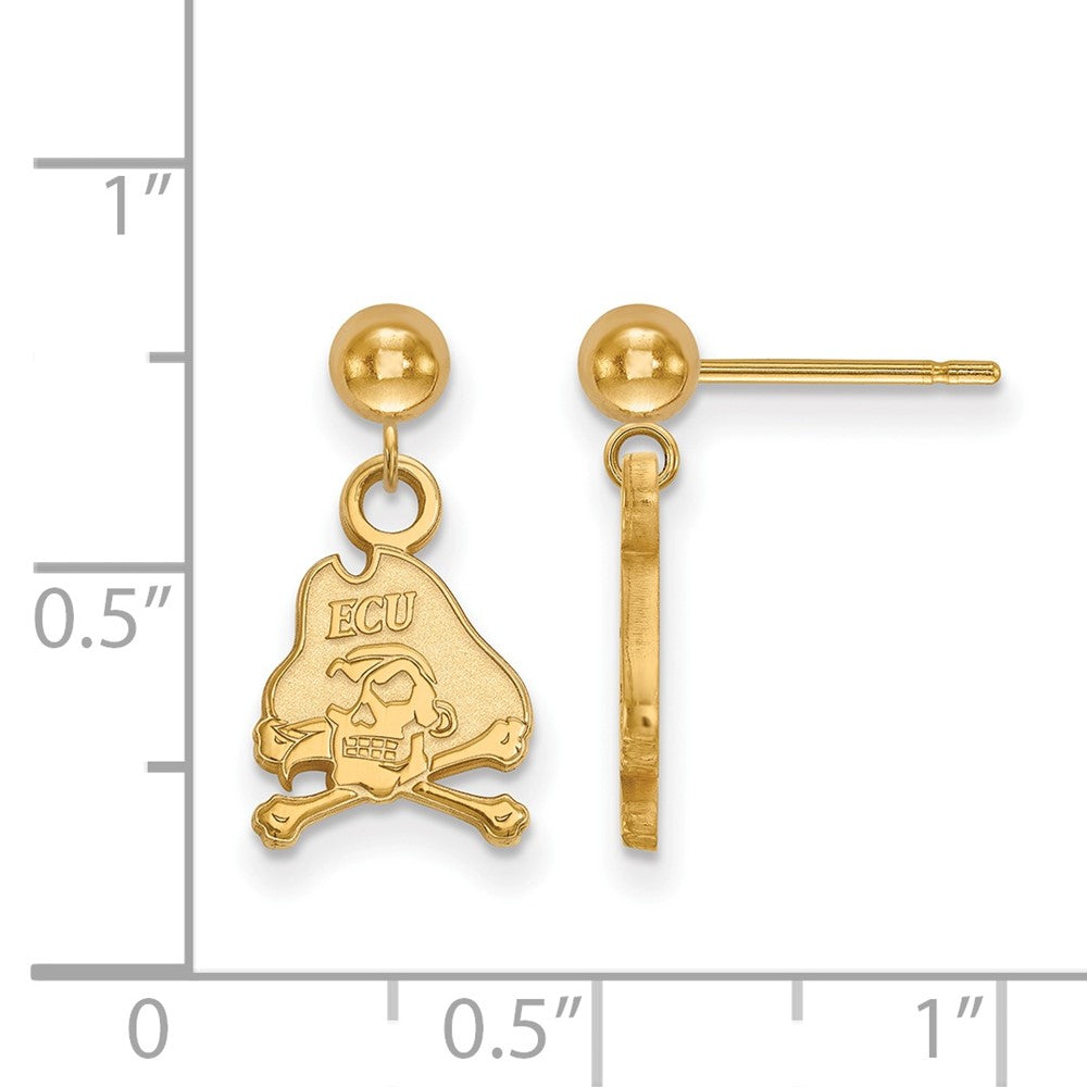 Sterling Silver Gold-plated LogoArt East Carolina University Pirate Dangle Ball Post Earrings