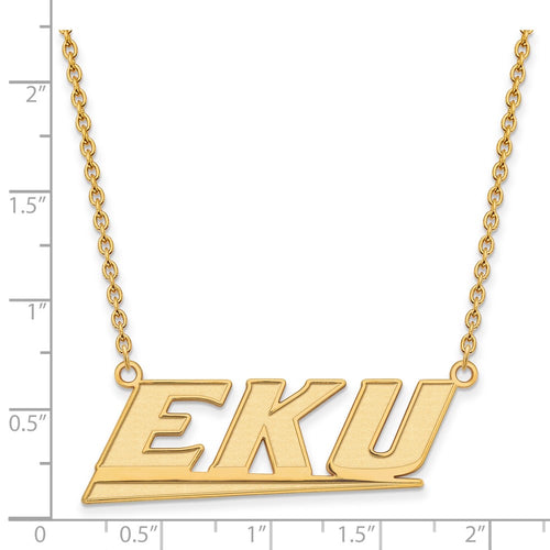 10k Gold LogoArt Eastern Kentucky University E-K-U Large Pendant 18 inch Necklace