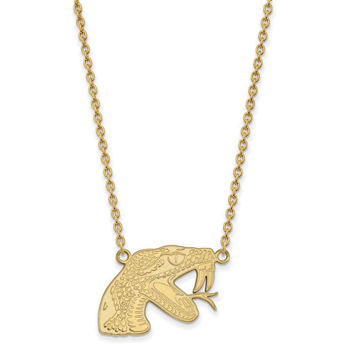 10k Gold LogoArt Florida A and M University Rattler Large Pendant 18 inch Necklace