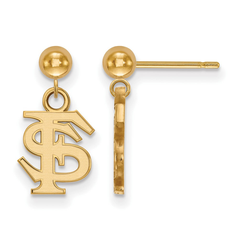 Sterling Silver Gold-plated LogoArt Florida State University F-S Dangle Ball Post Earrings