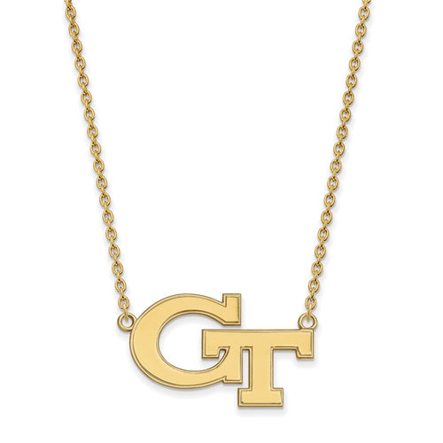 10k Gold LogoArt Georgia Institute of Technology G-T Large Pendant 18 inch Necklace