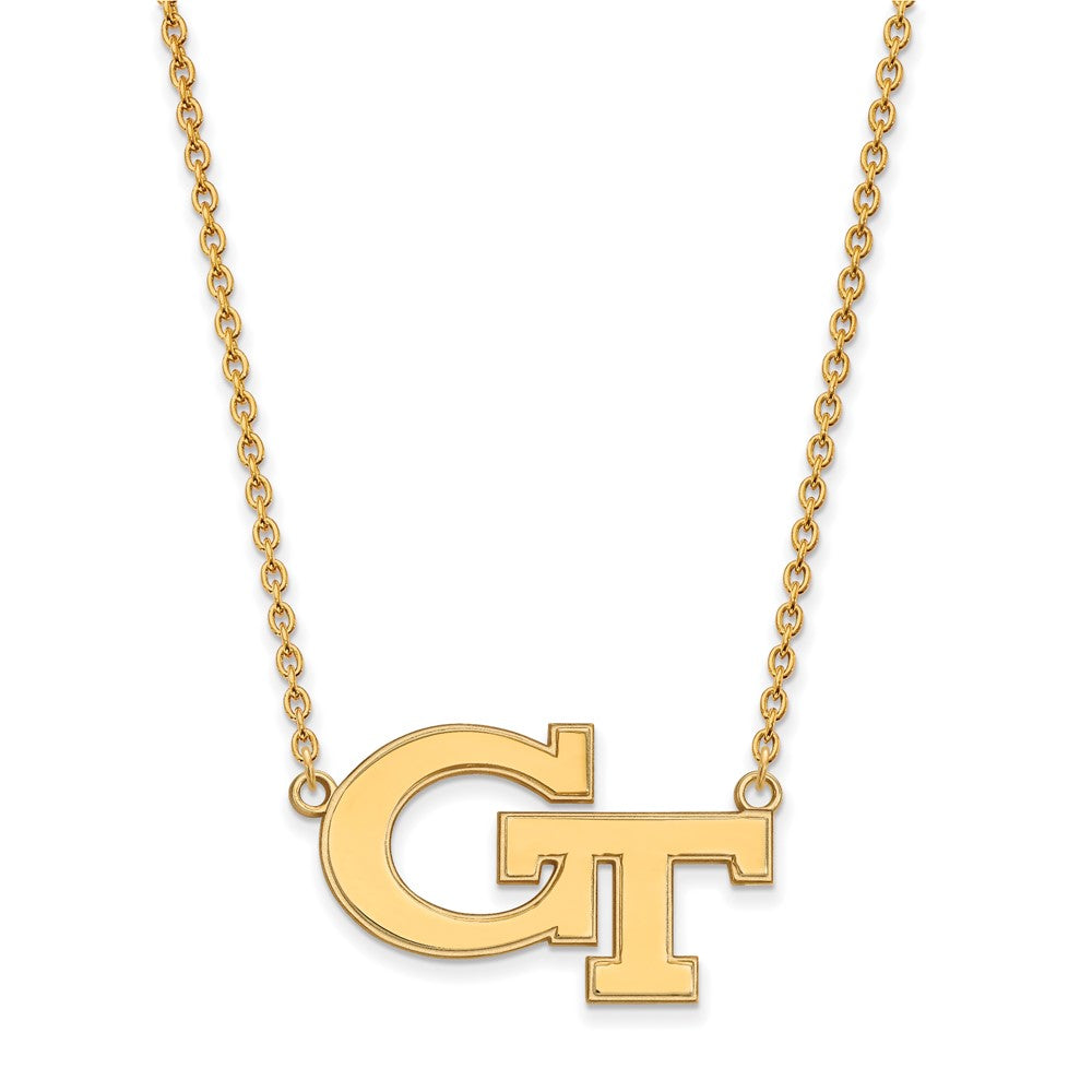 Sterling Silver Gold-plated LogoArt Georgia Institute of Technology G-T Large Pendant 18 inch Necklace
