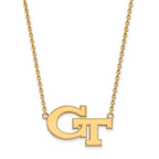 Sterling Silver Gold-plated LogoArt Georgia Institute of Technology G-T Large Pendant 18 inch Necklace