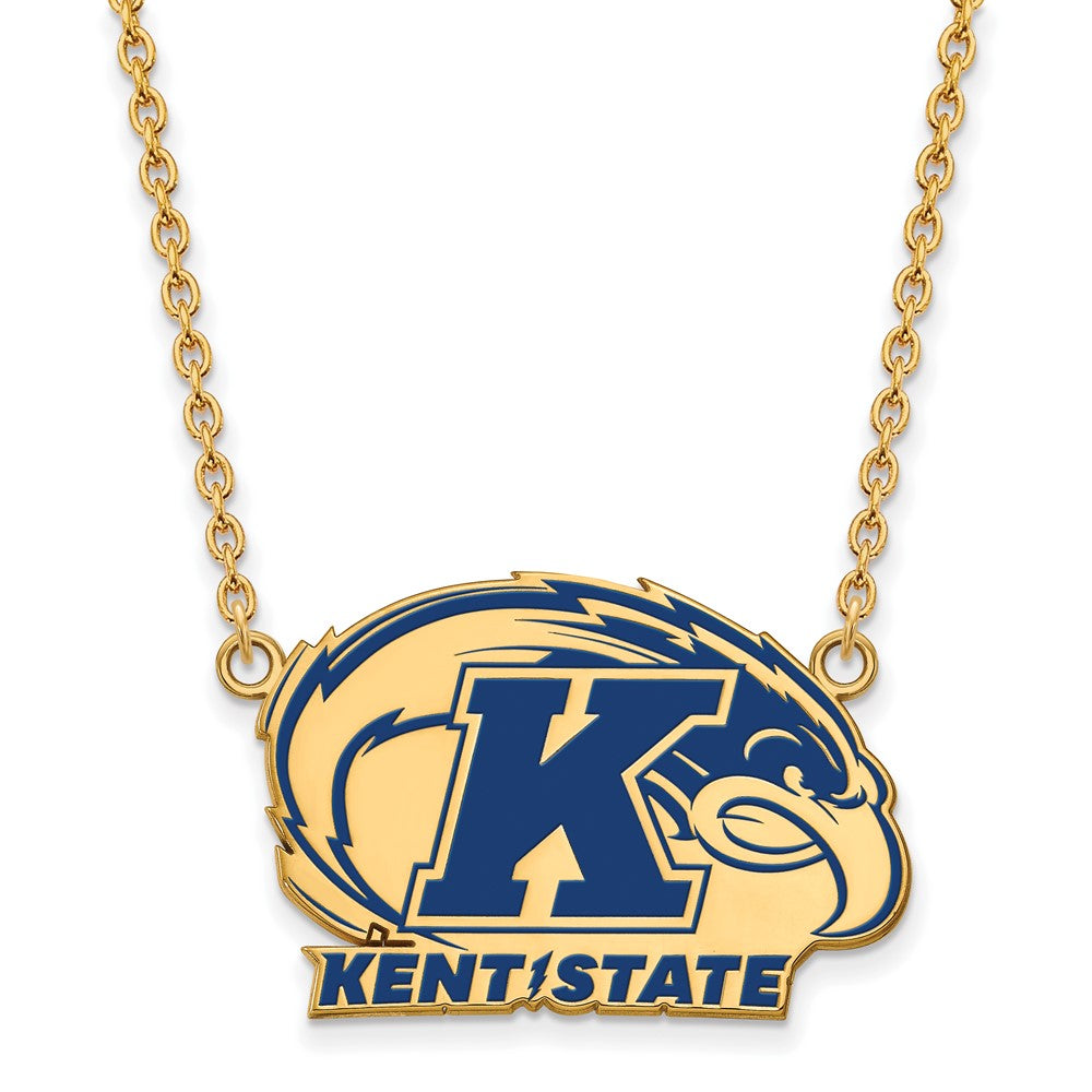 Sterling Silver Gold-plated LogoArt Kent State University Large Enameled Pendant 18 inch Necklace