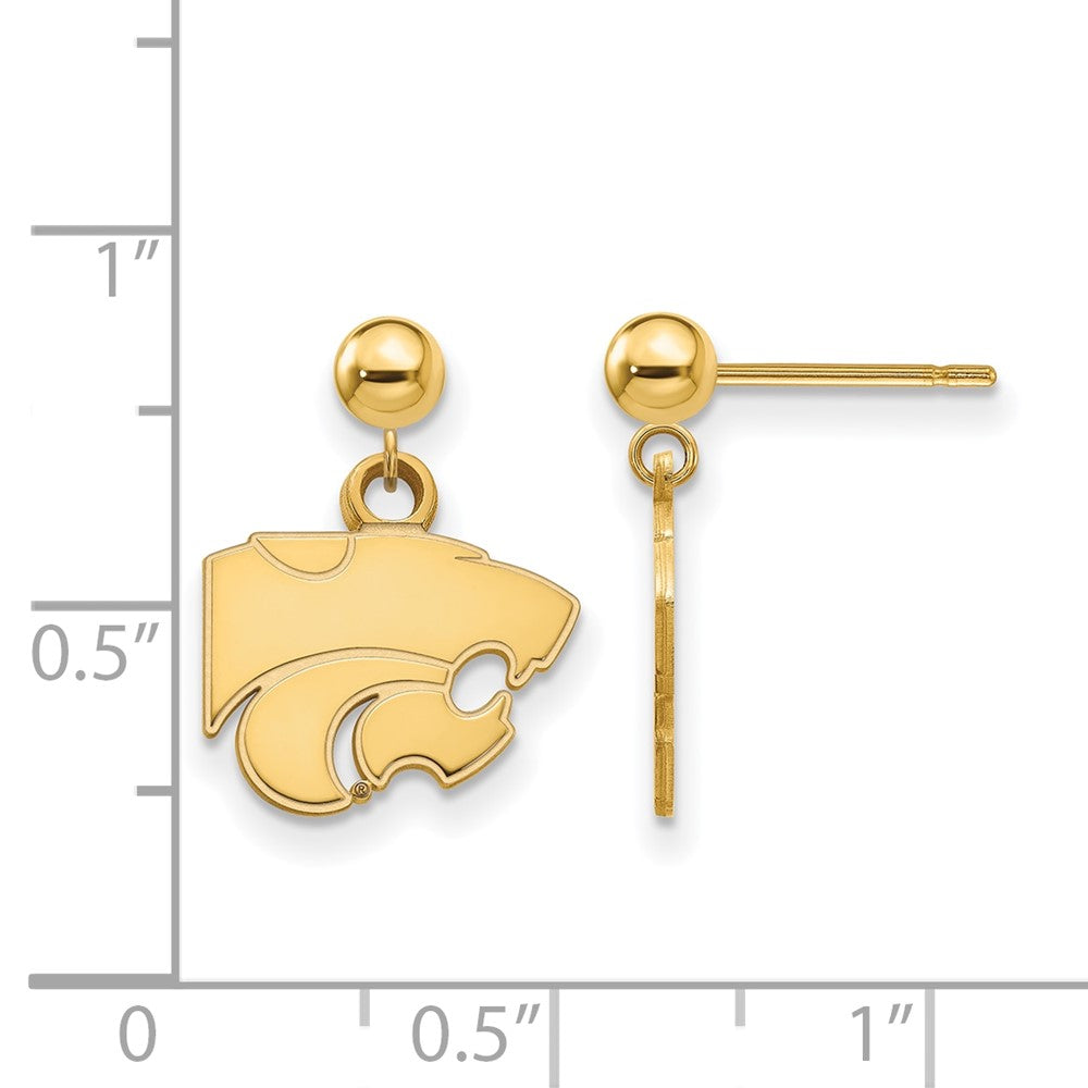 Sterling Silver Gold-plated LogoArt Kansas State University Wildcat Dangle Ball Post Earrings