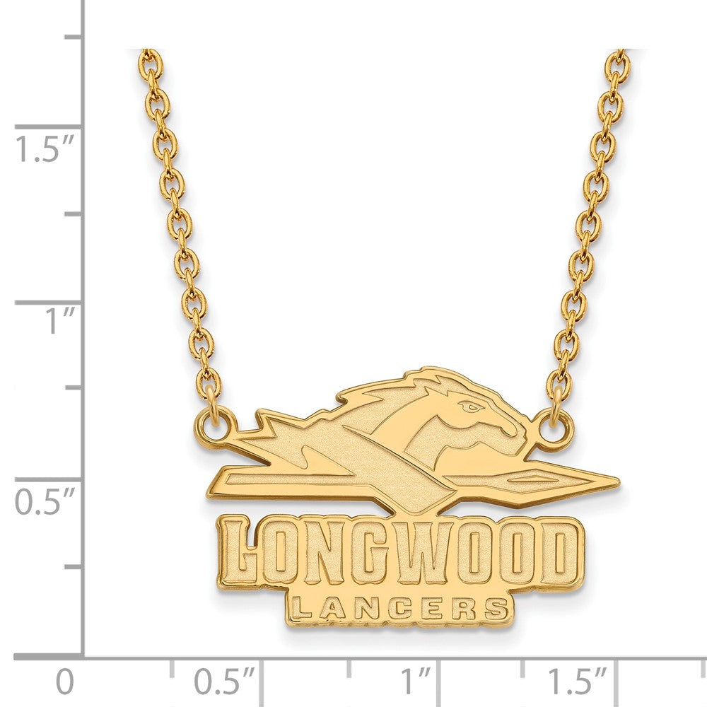 Sterling Silver Gold-plated LogoArt Longwood University Lancers Large Pendant 18 inch Necklace