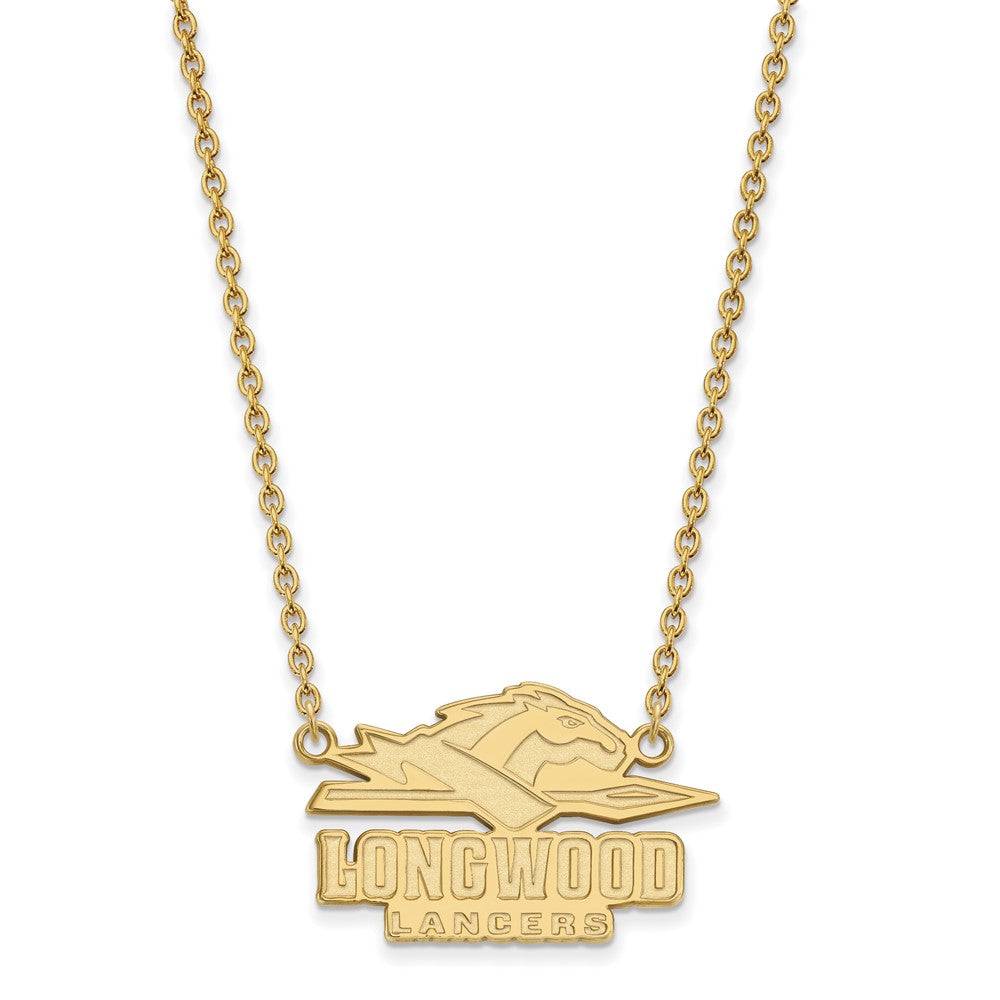 Sterling Silver Gold-plated LogoArt Longwood University Lancers Large Pendant 18 inch Necklace