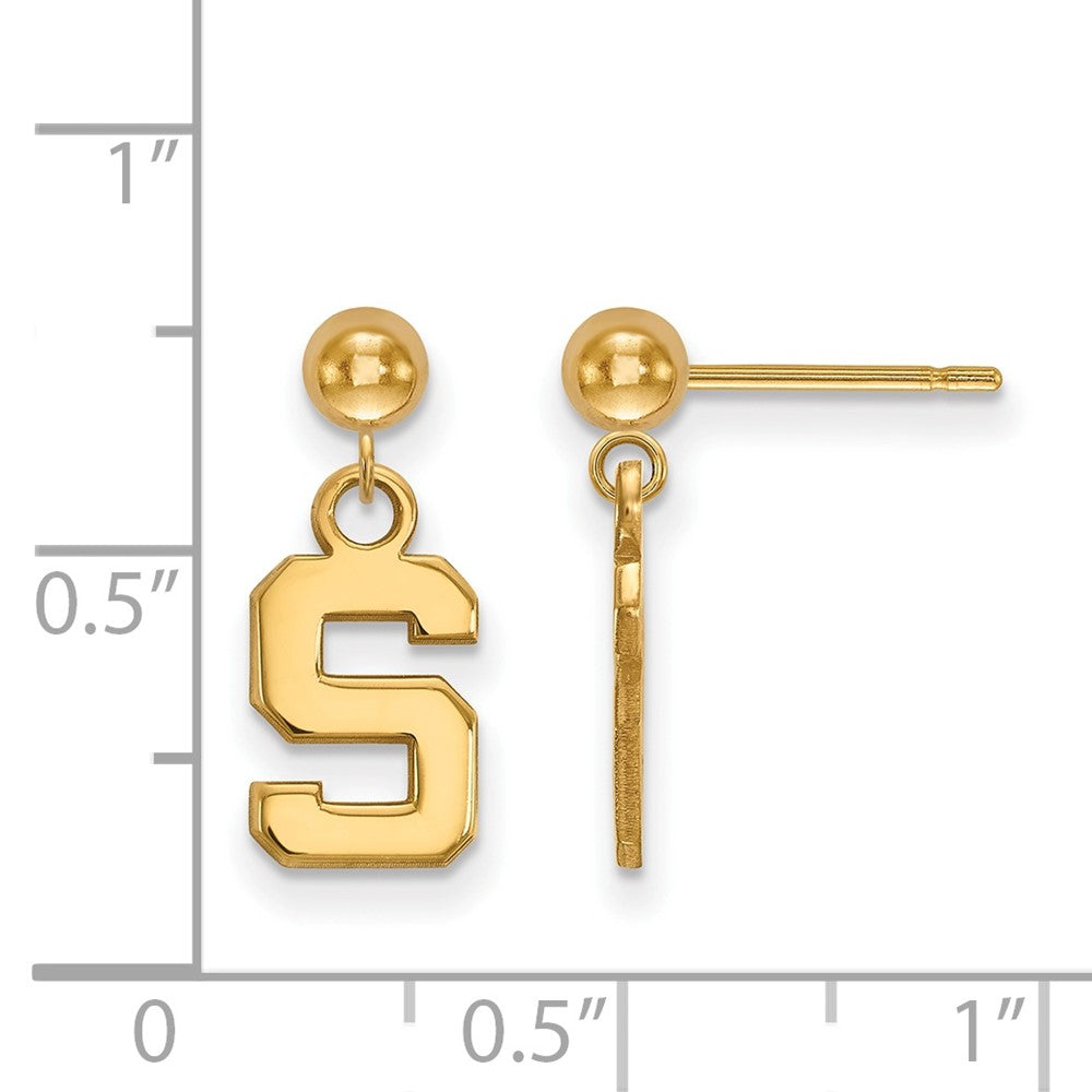 14k Gold LogoArt Michigan State University Letter S Dangle Ball Post Earrings
