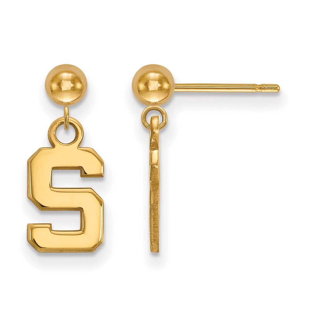 14k Gold LogoArt Michigan State University Letter S Dangle Ball Post Earrings