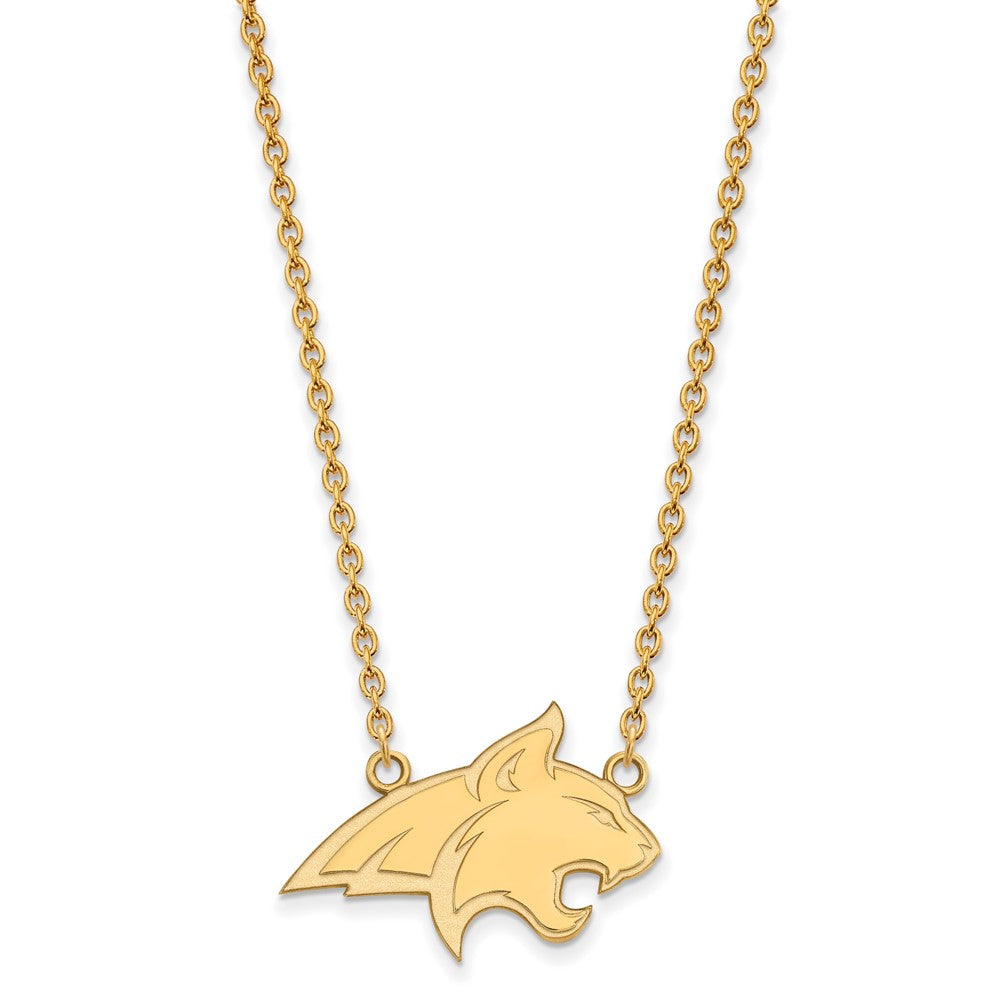 Sterling Silver Gold-plated LogoArt Montana State University Bobcat Large Pendant 18 inch Necklace