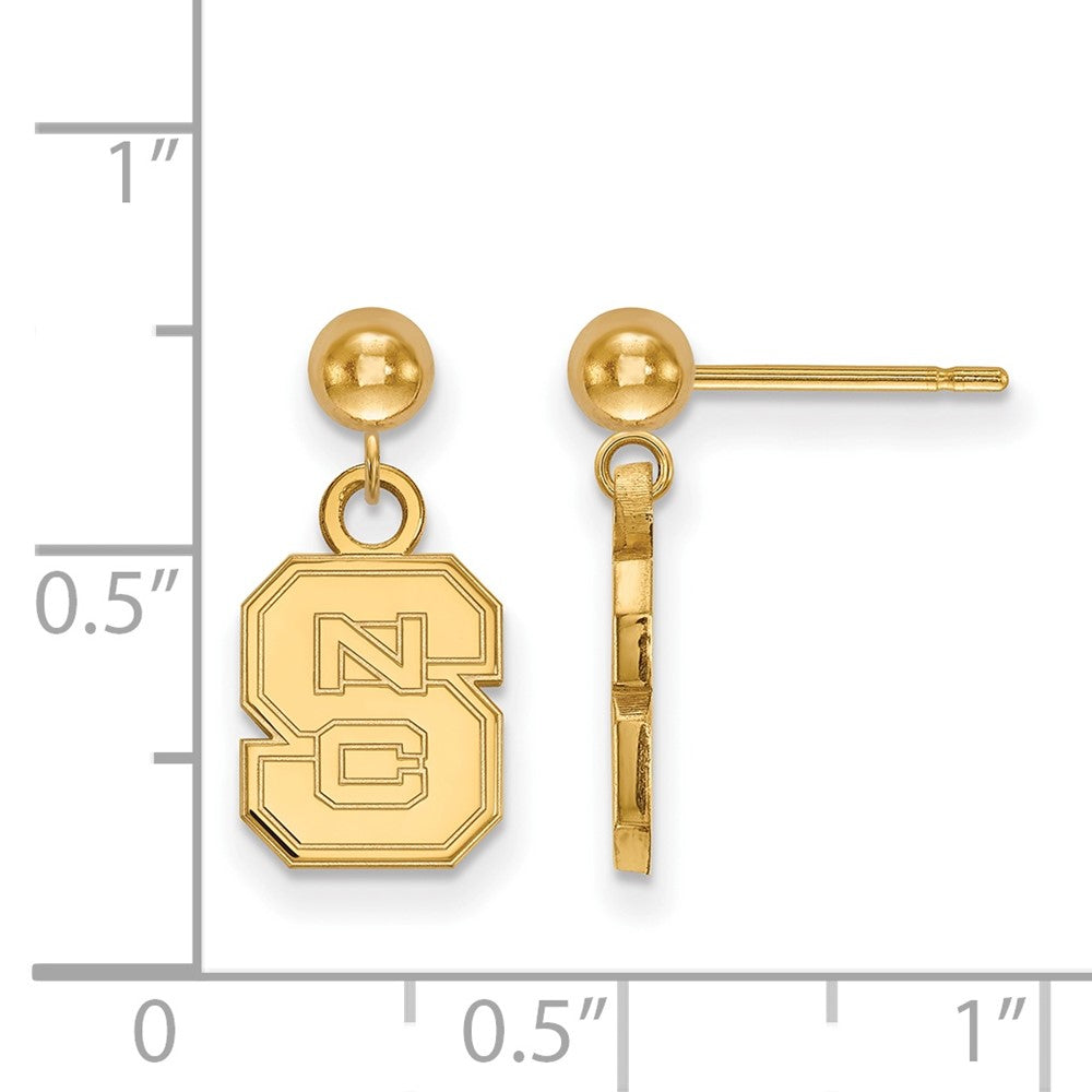 Sterling Silver Gold-plated LogoArt North Carolina State University N-C-S Dangle Ball Post Earrings