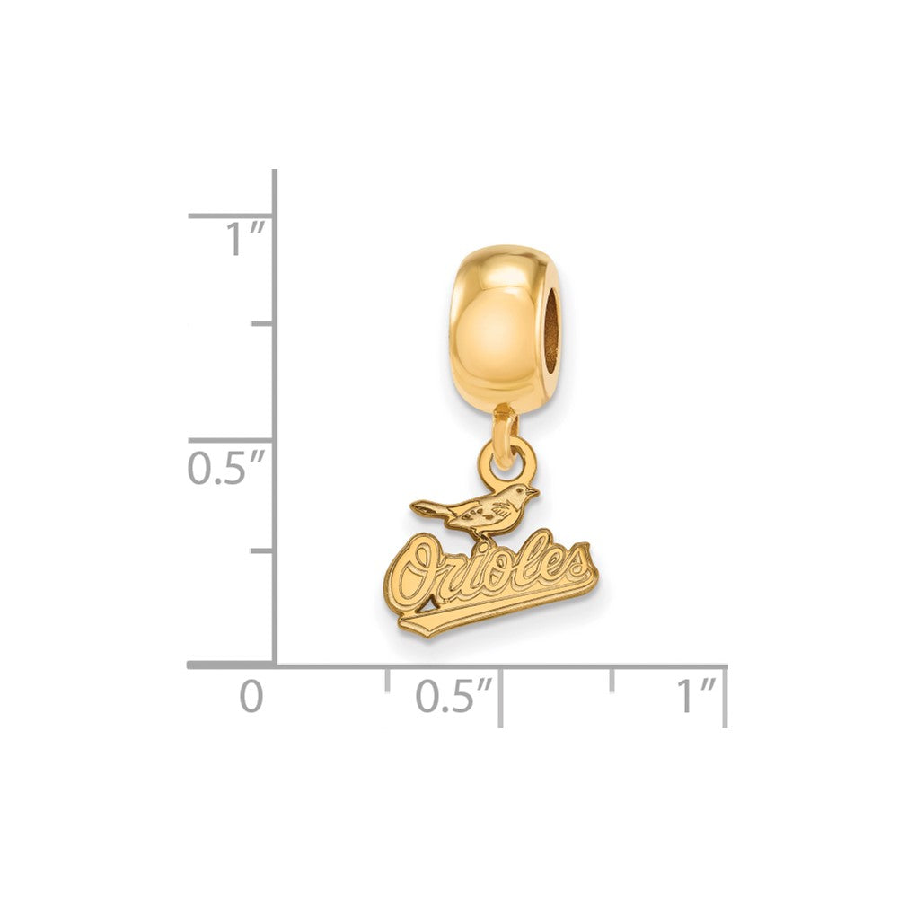 Sterling Silver Gold Plated Major League Baseball LogoArt Baltimore Orioles Extra Small Dangle Bead