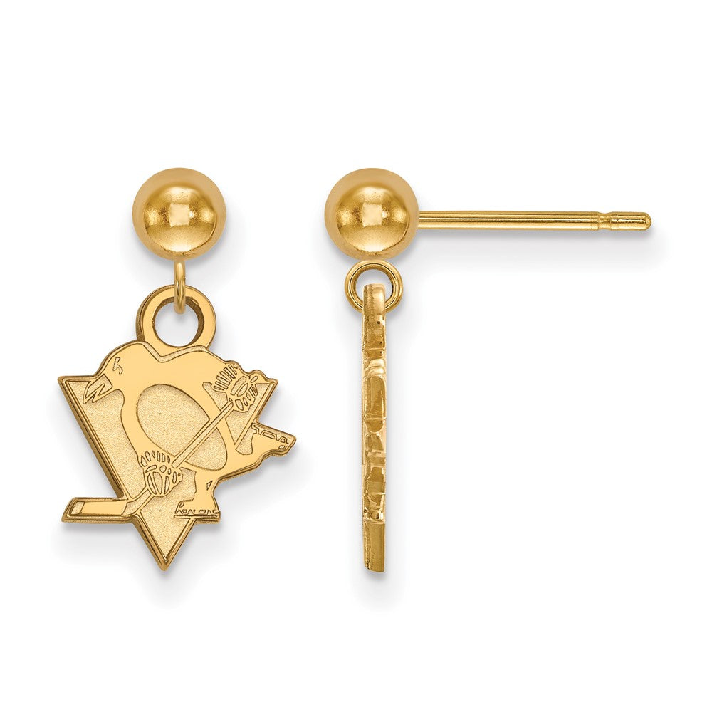 Sterling Silver Gold-plated NHL LogoArt Pittsburgh Penguins Dangle Post Earrings