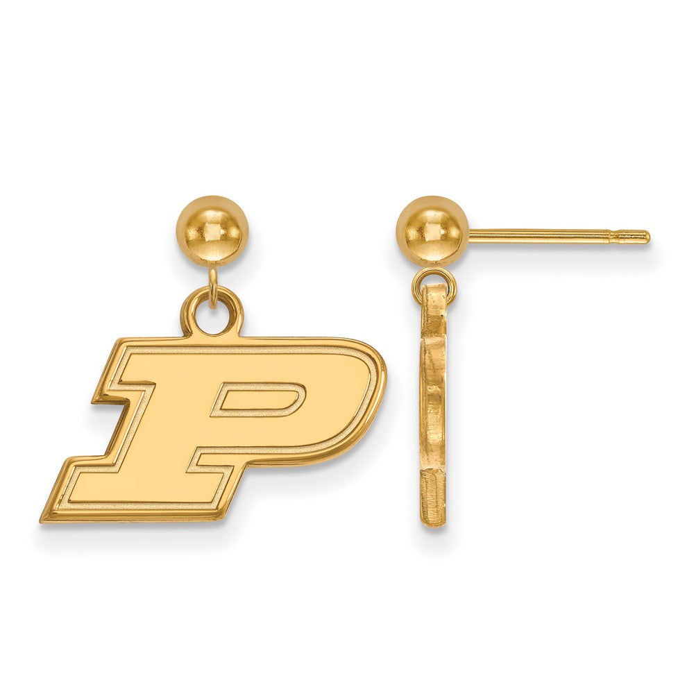 Sterling Silver Gold-plated LogoArt Purdue University Letter P Dangle Ball Post Earrings