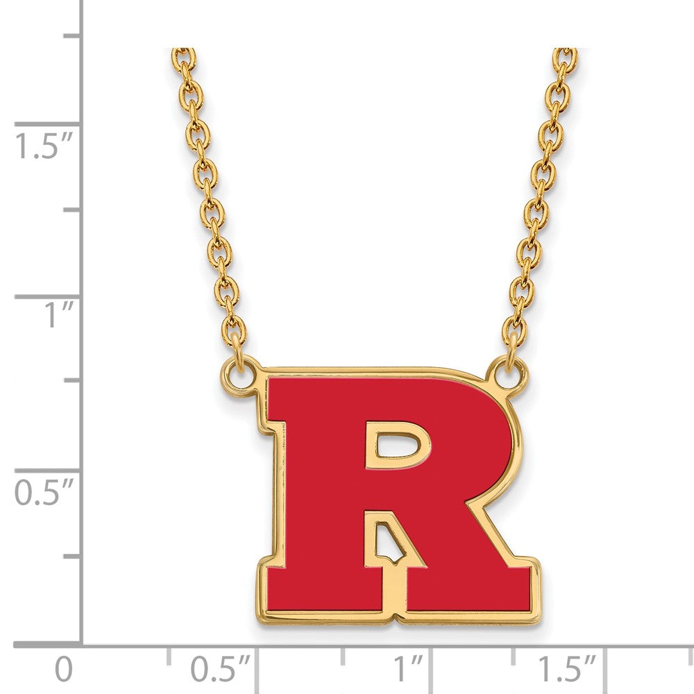 Sterling Silver Gold-plated LogoArt Rutgers University Letter R Large Enameled Pendant 18 inch Necklace