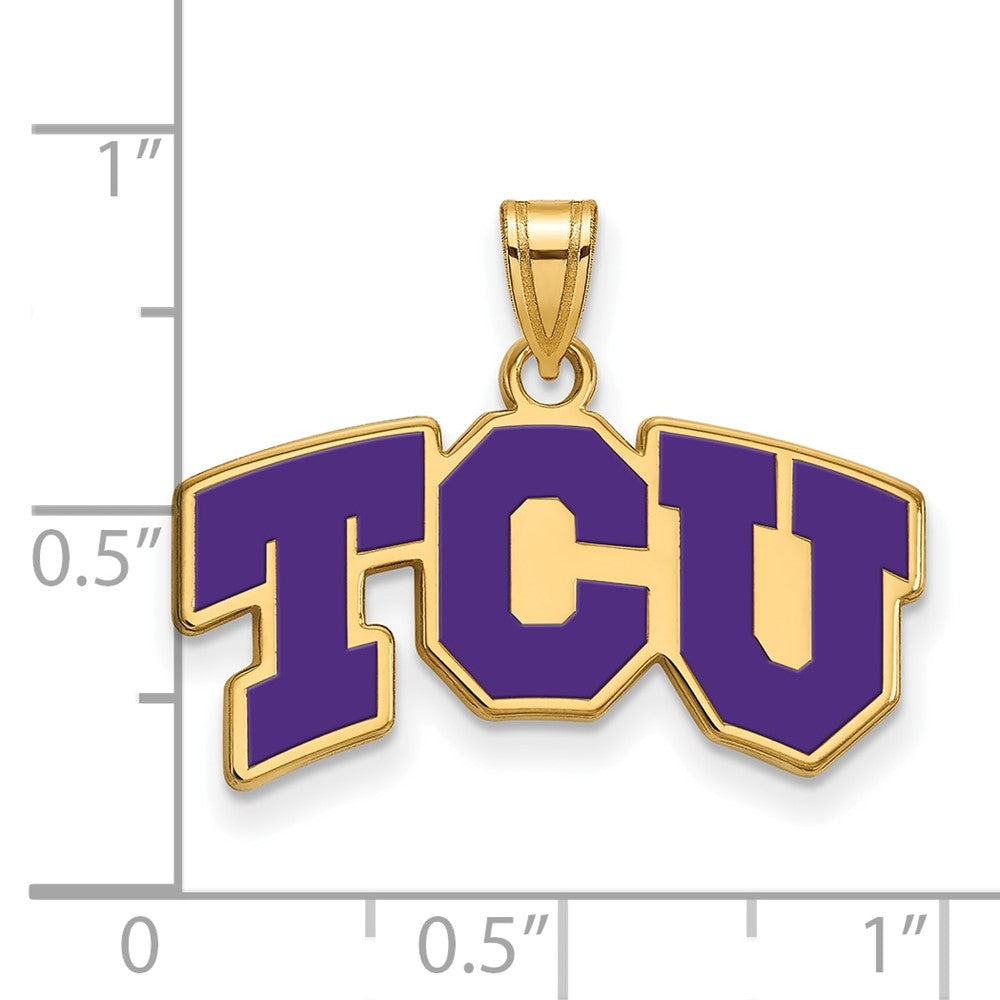 Sterling Silver Gold-plated LogoArt Texas Christian University T-C-U Small Enameled Pendant