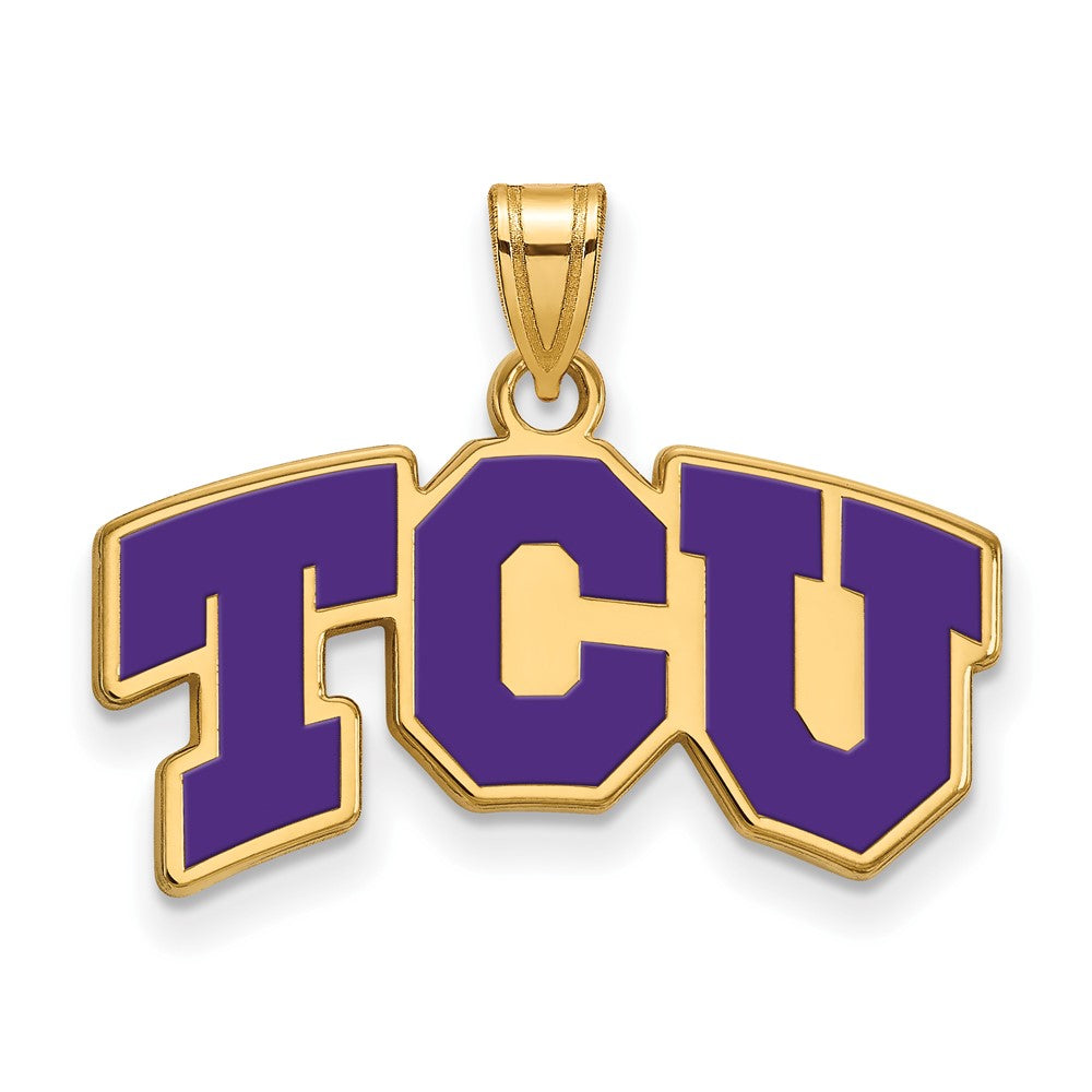 Sterling Silver Gold-plated LogoArt Texas Christian University T-C-U Small Enameled Pendant
