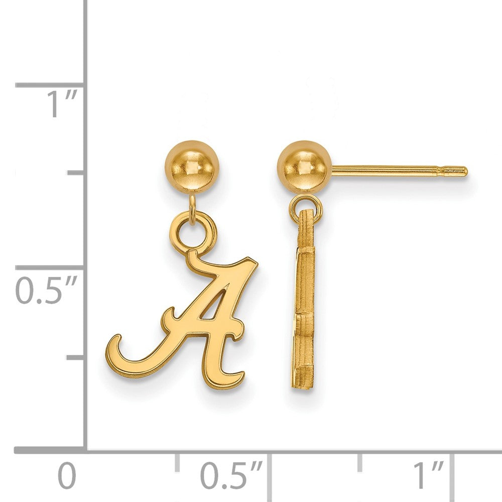 Sterling Silver Gold-plated LogoArt University of Alabama Letter A Dangle Ball Post Earrings