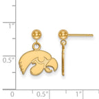 14k Gold LogoArt University of Iowa Hawk Dangle Ball Post Earrings